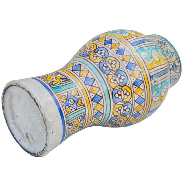 Early 20th Century Handmade Orange & Turquoise Moroccan Ceramic Vase For Sale - Image 10 of 12