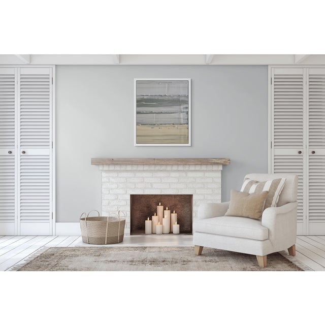 Wood 26" X 30" Framed Abstract Minimalist Seascape / Landscape Oil Painting by Diane Grant / Neutral Color Palette / Color Fields For Sale - Image 7 of 12