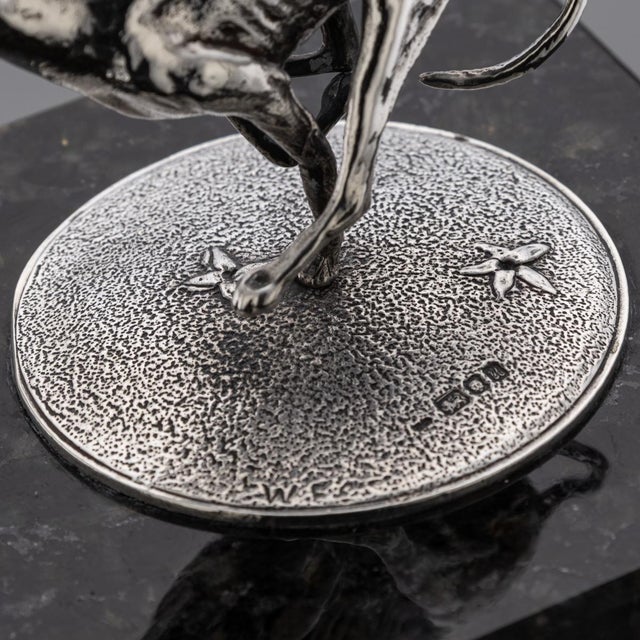Vintage 20th Century English Silver Greyhound Statue on Granite Base, 1994 For Sale - Image 10 of 12