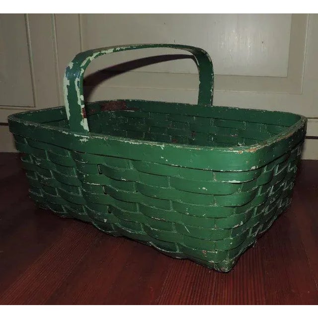 19th Century 19th Century American Hand Woven Paint Decorated Splint Basket For Sale - Image 5 of 11