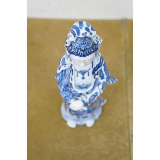 Ceramic Vintage Japanese Kutani Blue White Porcelain Quan Yin Goddess Statue 10" For Sale - Image 7 of 14