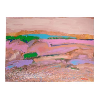 1980s Abstract Acrylic on Paper Landscape Painting by Harry Hilson For Sale