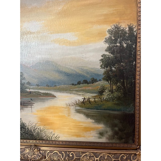 Late 19th Century Antique River Landscape Oil Painting, Signed L. Couldwell, Ornate Gilt Frame For Sale - Image 5 of 10
