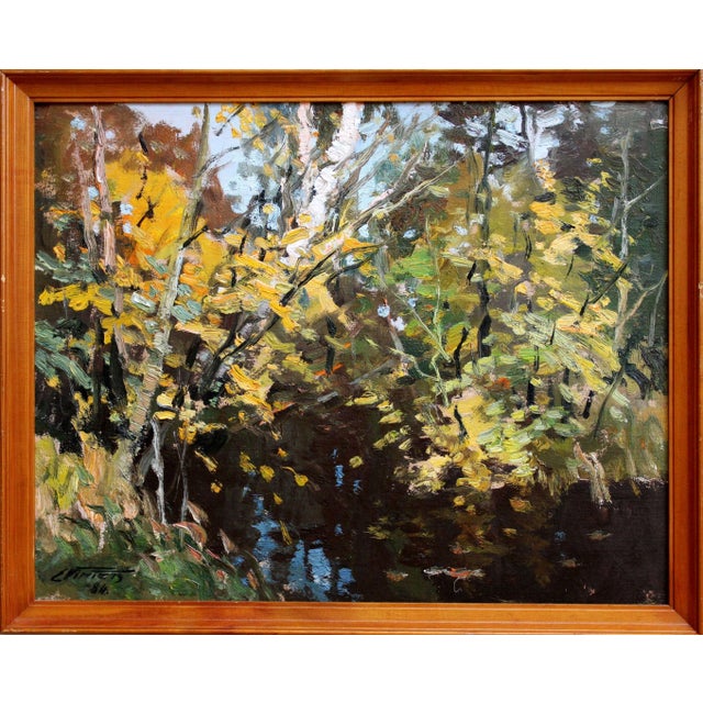 River in autumn. 1984, cardboard, oil, 40x50 cm edgars vinters (1919-2014) edgars vinters is working in oil, watercolor...