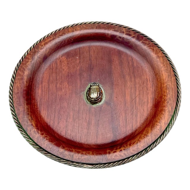 Tiffany Studios Favirlle Glass Scarab, Bronze Mounted Wood Vide-Poche For Sale