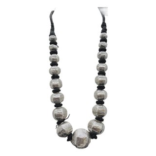 Antique Indian Sterling Silver Wrapped Wax Bead Necklace. Indian Tribal Jewelry For Sale