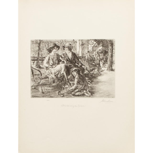 Antique White 1939 After John Sloan "Shine, Washington Square", First Edition Period Offset Lithograph For Sale - Image 8 of 8