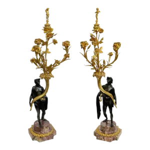 Pair of French 19th Century Gilt Bronze Candelabras With Marble Base