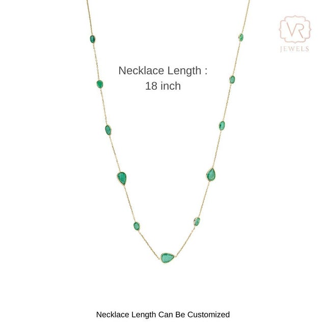 3.4Carat Natural Zambian Emerald Station Bezel Necklace in 14k Yellow Gold For Sale - Image 11 of 17