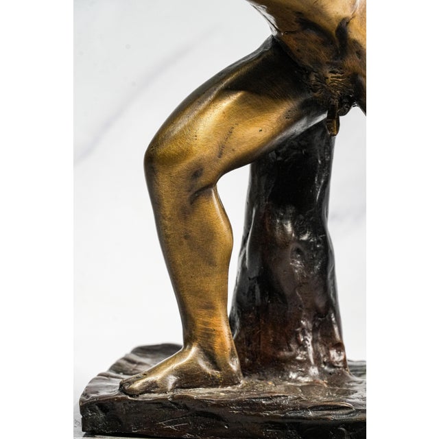 Commanding Vintage Borghese Gladiator Statue Cast Metal Sculpture Statue Marble Base Mid Century Modern Grand Tour Neoclassical For Sale - Image 4 of 15