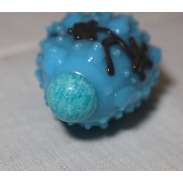 Rare Antique Hand Blown Chinese Blue Glass Fruit Amazonite Stone Snuff Bottle For Sale - Image 11 of 12
