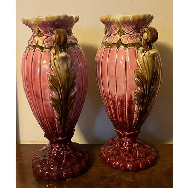 Antique 19th Century French Porcelain Handled Vases or Mantel Urns in Flambe Red Glaze - a Pair For Sale In New York - Image 6 of 13