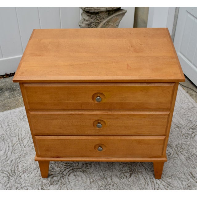 1990s Vintage Ethan Allen Contemporary Style Three Drawer Solid Maple Nightstand For Sale - Image 5 of 13