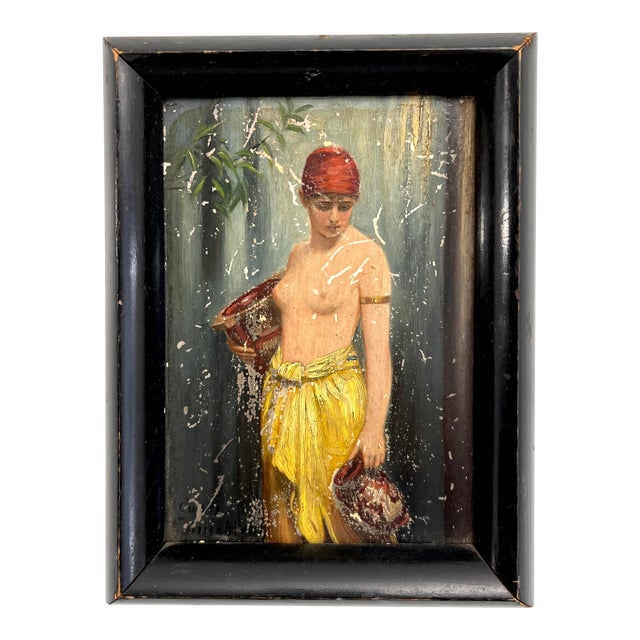 Miniature Antique Original Framed Nude Figurative Oil Painting For Sale