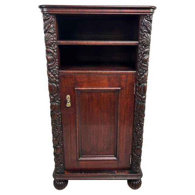 Art Nouveau Cabinet with Shelf with Distinctive Floral Carvings, 1890s For Sale - Image 11 of 11