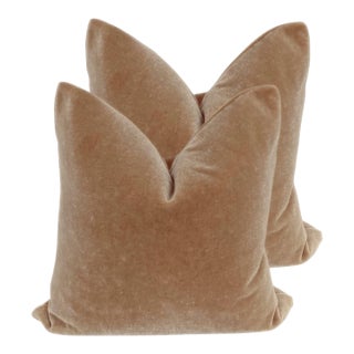 Plush Tan Camel Down Filled Mohair Pillows - A Pair For Sale