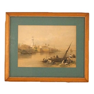 Antique Print Signed by David Roberts “View Of The Nile-Ferry To Gizeh" 19thC, Framed For Sale