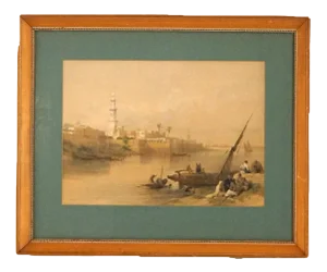 Antique Print Signed by David Roberts “View Of The Nile-Ferry To Gizeh" 19thC, Framed