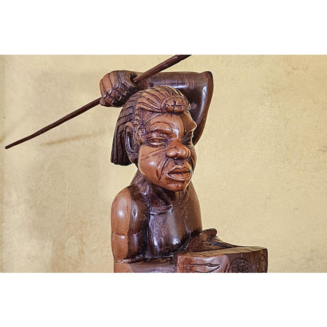 Vintage Hand-Carved Filipino Igorot Warrior Wood Sculpture – 23” For Sale - Image 15 of 18