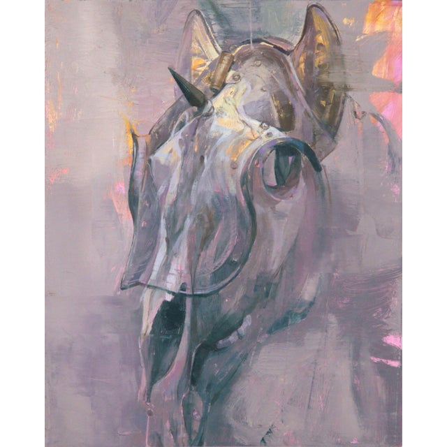 Unicorn Style by Elena Burykina | Oil on panel depiction of a stylized unicorn head For Sale