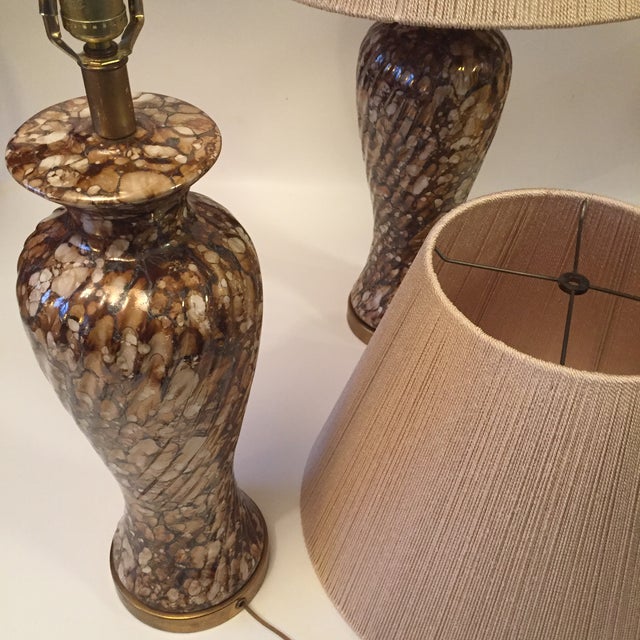 1980s Brown Mottled Venetian Glass Lamps - a Pair For Sale In Seattle - Image 6 of 9