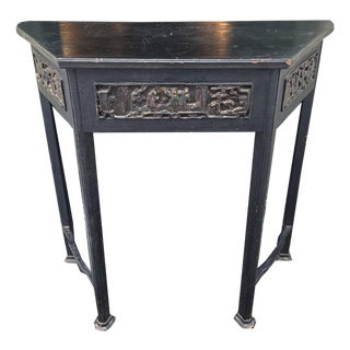 Antique Turn of the Century Chinoiserie Side Table With Hand-Carved and Painted Scenes For Sale