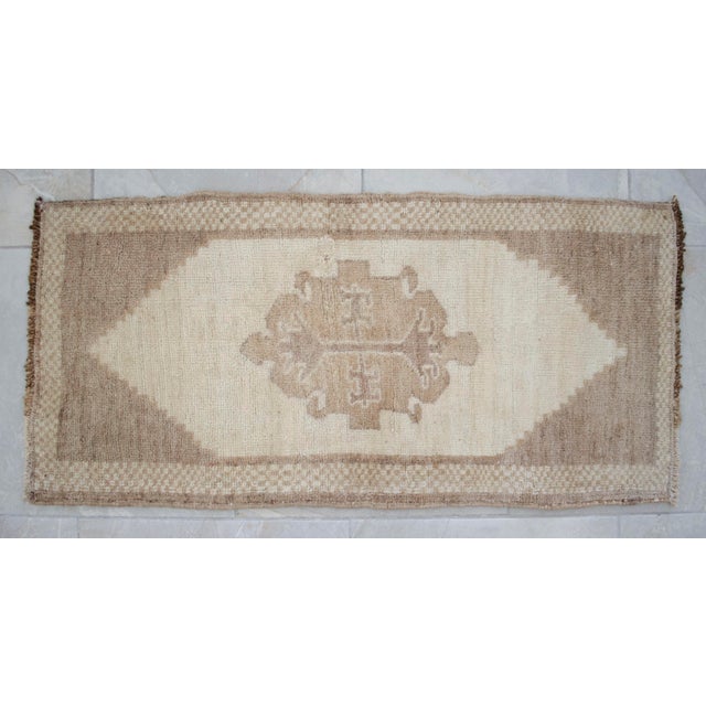 1970s Small Turkish Rug Yastik Hand Knotted Undyed Organic Wool Petite Rug Entry Mat Doormat - 18'' X 37'' For Sale - Image 13 of 13