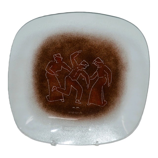 1970s Maurice Heaton Three Dancers Fused Glass Plate For Sale