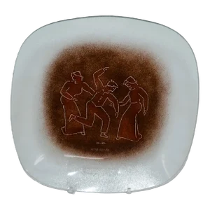 1970s Maurice Heaton Three Dancers Fused Glass Plate