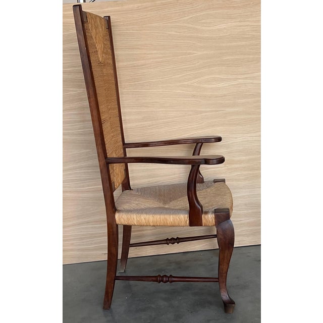 20th Pair of Spanish Walnut Armchairs with High Back and Seat Caned For Sale - Image 6 of 18