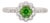 Round Demantoid Garnet and Natural Diamond Ring in Solid 14k White Gold, Size 6.75 For Sale