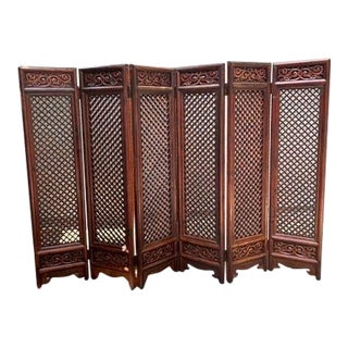 Antique 6 Panel Wooden Screen For Sale
