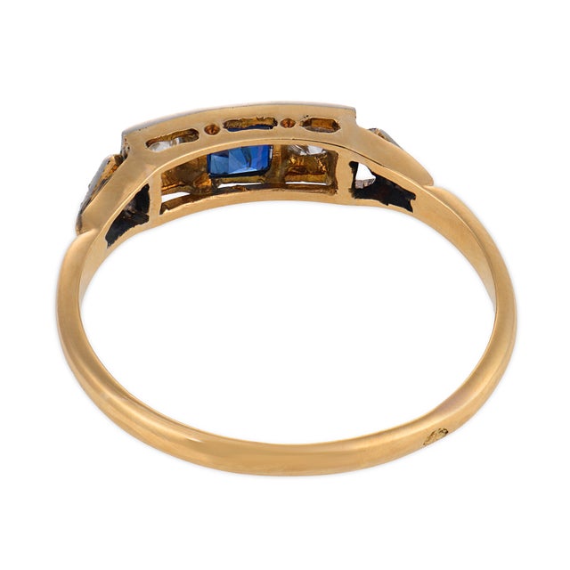 1910s Edwardian Sapphire Diamond 18k Yellow Gold Ring, Size 6 For Sale In Los Angeles - Image 6 of 6