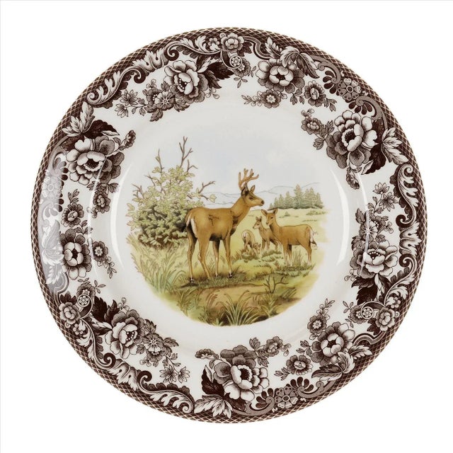 English Spode Woodland American Wildlife Dinner Plate 10.5", Mule Deer For Sale - Image 3 of 3