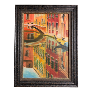 1970s Venetian Dreams: Venice Canals, Vintage Oil on Canvas With Antique Wood Frame