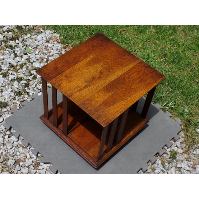Antique Mission Era Solid Oak Desktop Revolving Bookcase For Sale - Image 12 of 16