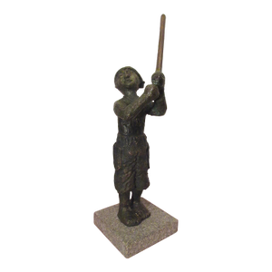 1930s 21lbs Japanese Stylized Figural Fisherman Solid Bronze Marble Statue