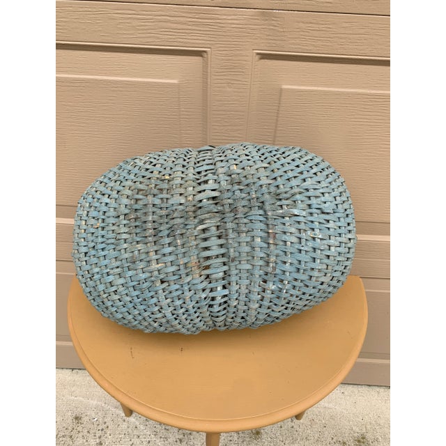 Early 20th Century American Splint Oak Pale Blue Gathering Basket For Sale - Image 11 of 11