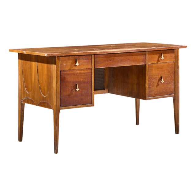 Broyhill Brasilia Mid Century Walnut and Brass Desk For Sale