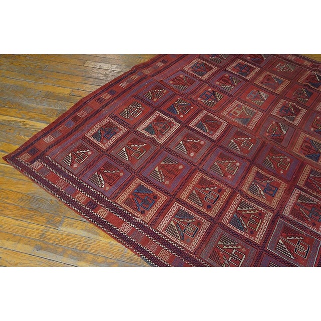 1870s Red Geometric Antique Caucasian Verneh Flat-Weave Rug 5'8" X 6'4" Wool Carpet For Sale - Image 15 of 18