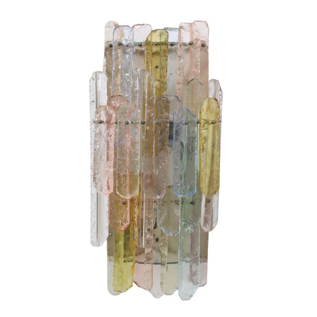 Modern 1970s Italian Modern Murano Multicolor Glass and Metal Sconces- 2 Piece Set For Sale - Image 3 of 8