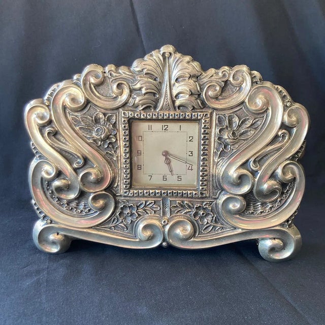 Wood 19th Century Large Clock in Silver, 1887 For Sale - Image 7 of 14