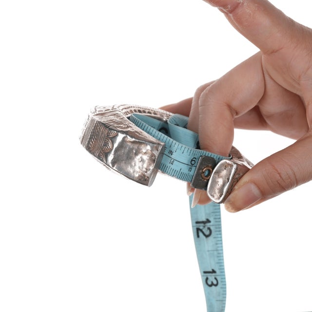 6" Antique SE Asian Golden triangle silver cuff bracelet For Sale - Image 10 of 11