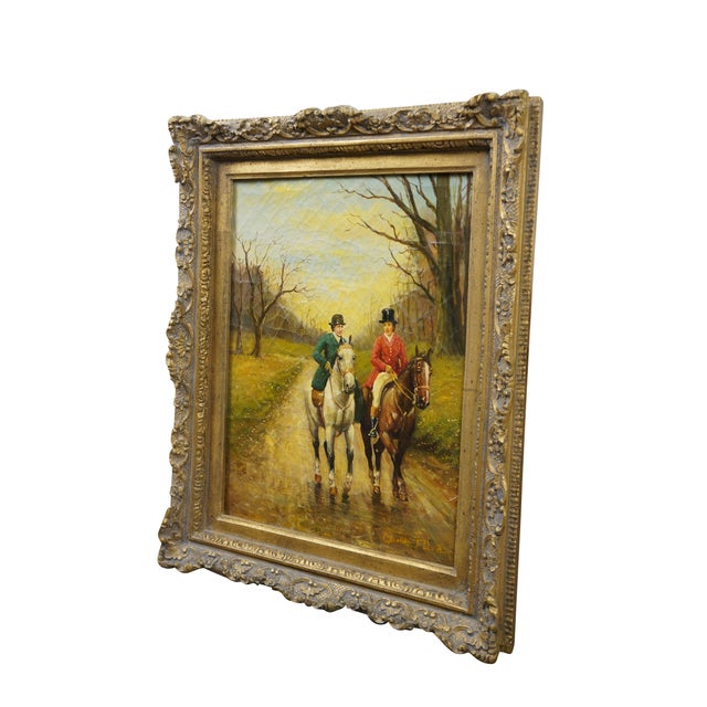 Late 20th century landscape oil painting on linen after "Homewards" by John Sanderson-Wells, depicting a pair of figures...