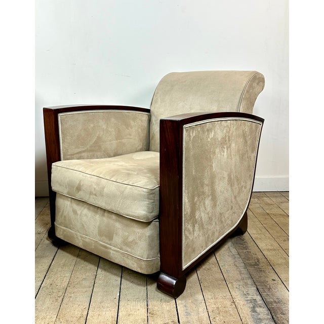 1920s Art Deco Armchairs in Rosewood and Suede, 1920, Set of 2 For Sale - Image 5 of 14