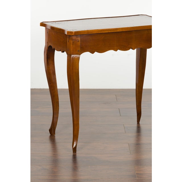 French French 19th Century Walnut Side Table with Leather Top and Long Lateral Drawer For Sale - Image 3 of 12