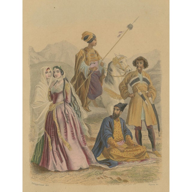 After Henri Félix Emmanuel Philippoteaux, Persian, Kurdish & Circassian Costumes, 1860 For Sale - Image 4 of 9