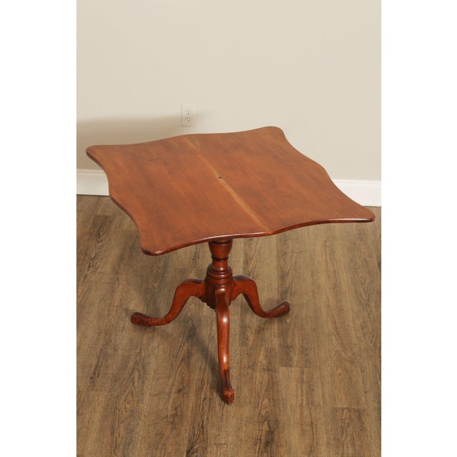 High Quality Antique Early 19th Century Scalloped Edge Square Tilt Top Cherry Table on Tripod Base