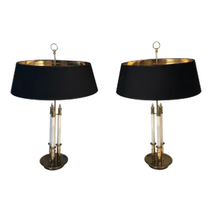 1970s Neoclassical Style Brass and White Lacquered Table Lamps - a Pair