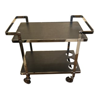 Chrome and Black Wooden Laminate Bar Cart For Sale